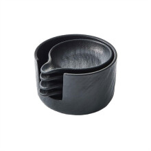 Ceramic Sauce Dish Set with Storage Jar, Stackable Frosted Glaze Snack and Dipping Plates, Black