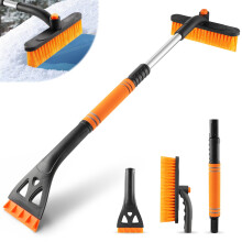 32' Extendable Ice Scraper and Snow Brush with 360 Rotating Head for Car Windshield Snow Removal, Orange