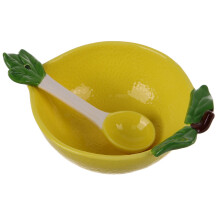 Ceramic Salad Bowl Set with Elegant Lemon Design, Reusable Dessert Serving Bowls for Home and Party
