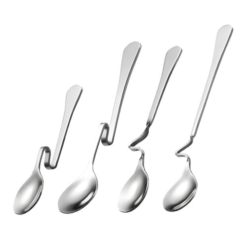 Stainless Steel S Shaped Hanging Coffee Tea Spoon Set, Curved Handle, Versatile Kitchen Tool