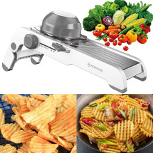 24in1 Adjustable Mandoline Slicer Vegetable Chopper with Waffle Fry Cutter Titanium Steel Blade Grey