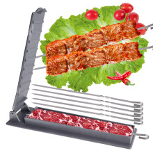 Manual Kabob Maker with 5 Stainless Steel Kebab Skewers for Quick BBQ Grilling and Outdoor Cooking