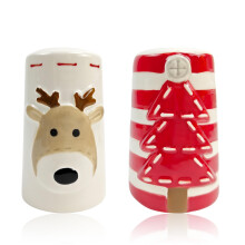 Christmas Salt and Pepper Shakers Set, Santa and Reindeer Ceramic, Festive Holiday Table Decor