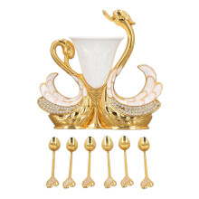 Elegant Swan Spoon Holder with 6 Mirror Polished Zinc Alloy Coffee Dessert Spoons
