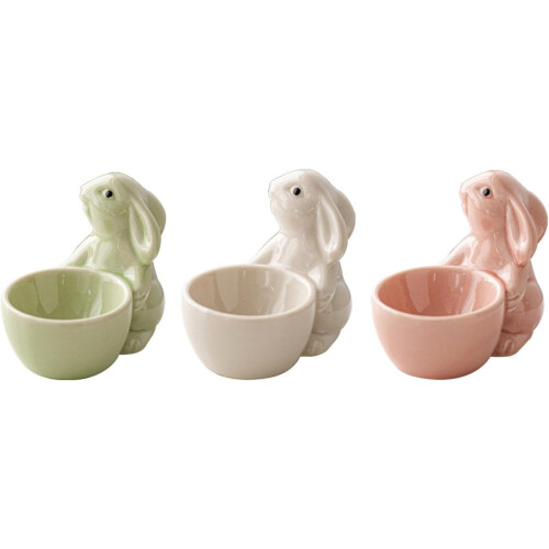 Ceramic Egg Cup for Soft Boiled Eggs with Easter Bunny Design, Pink Porcelain Stand for Breakfast 1