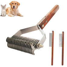 Pet Grooming Brush DualSided Dematting Comb for Dogs and Cats with Wooden Handle, 3 Pack
