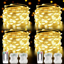 4 Pack 100 LED Fairy String Lights Battery Operated with Remote, 33Ft Waterproof Warm White for Indoor Outdoor Bedroom Garden Decor