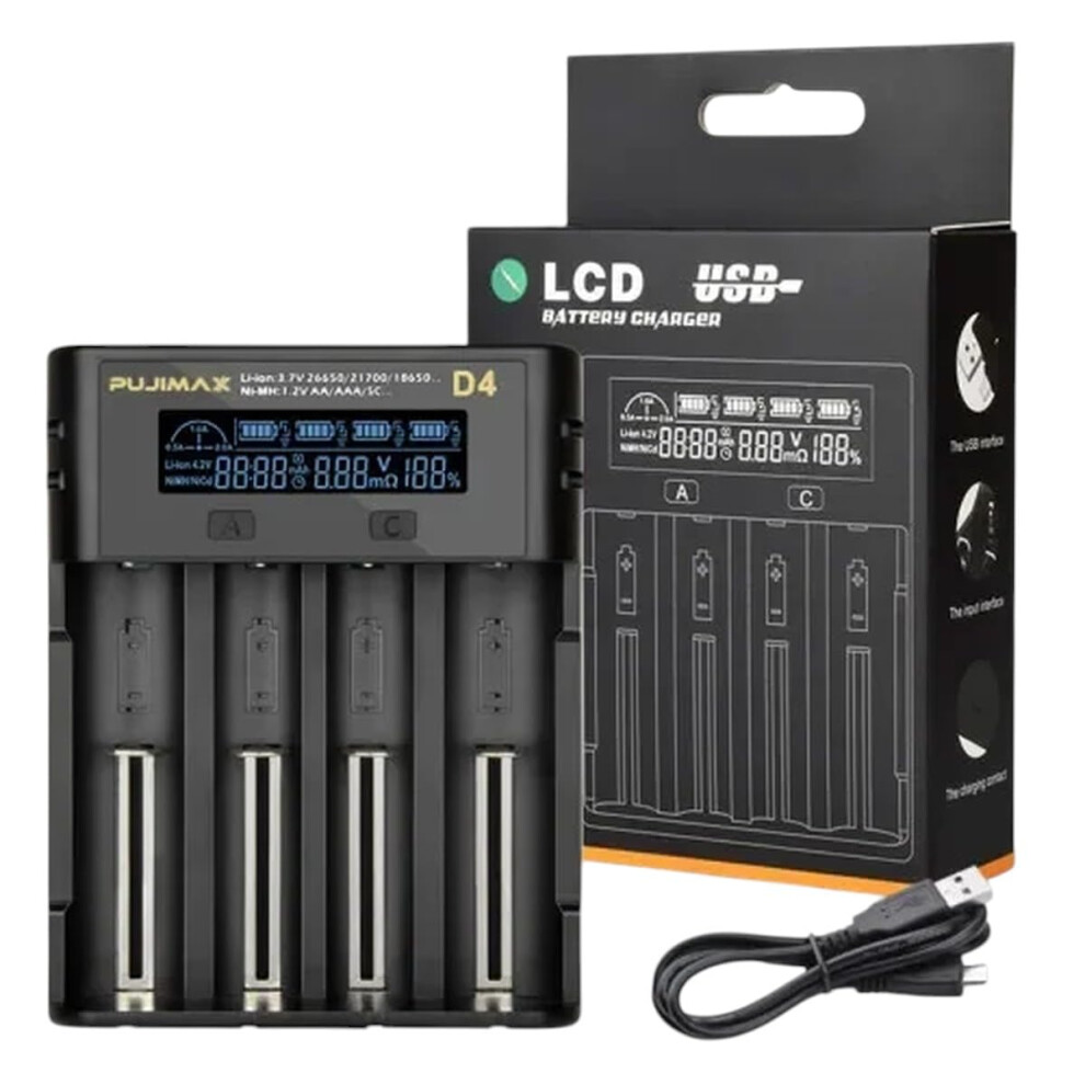 18650 Battery Charger 4 Slots Fast Individual Charging Lcd Display For Aa Aaa Nimh Nicd 9053599026907