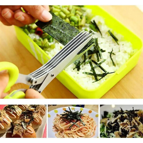 Kitchen Scissors with 5 Layer Sharp Stainless Steel Blades and Ergonomic Green Handle for Herbs 2