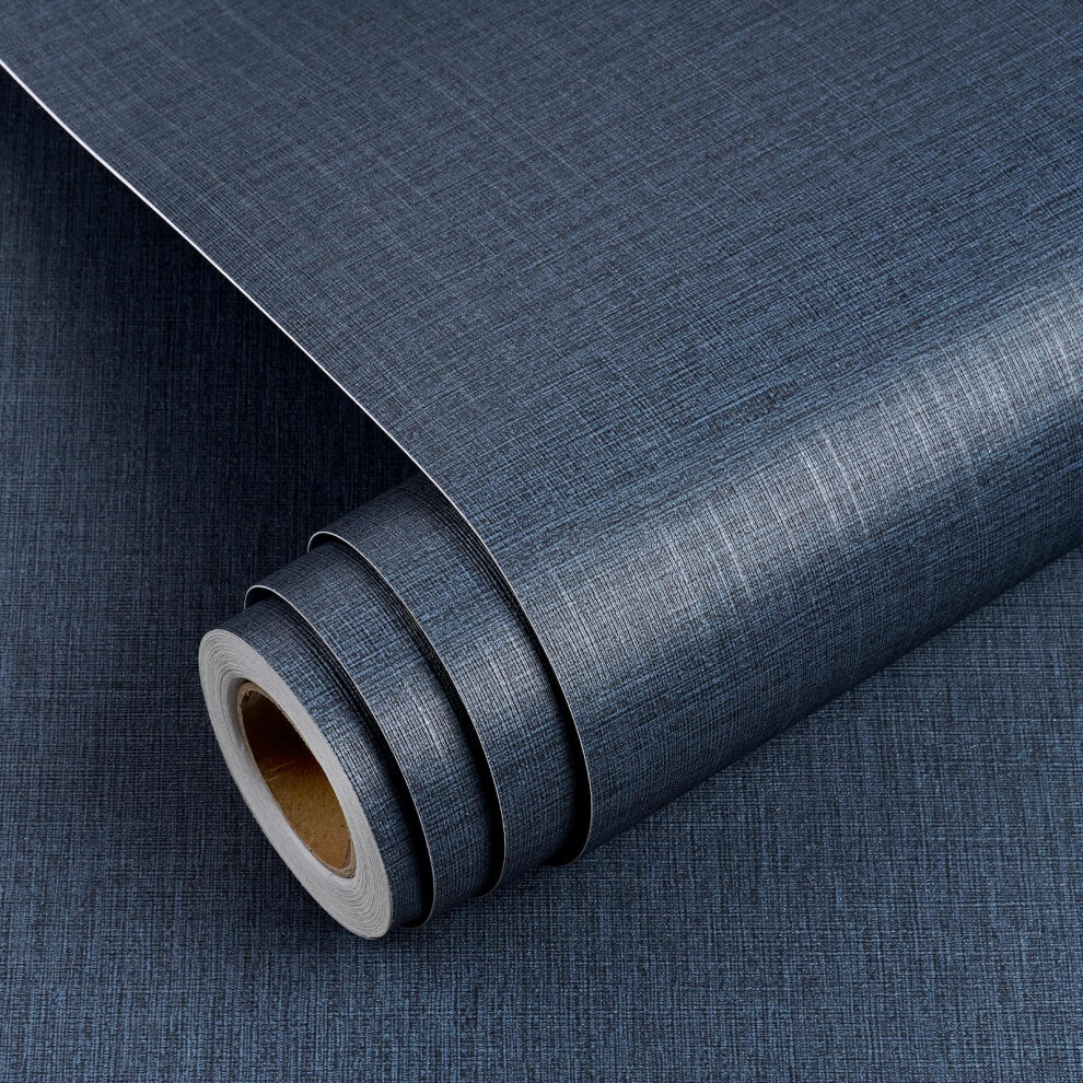 Dark Denim Blue Peel And Stick Vinyl Wallpaper Waterproof Grasscloth Texture Removable 17.7'X118' 9113335565456