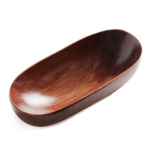 Boat Shaped Wooden Salad Bowl with Nautical Design, Rustic Oval Serving Plate for Snacks and Fruit