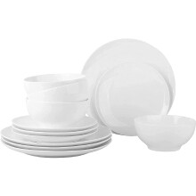 Porcelain Dinnerware Set for 4, 12 Piece White Ceramic Dish Set with Durable and Elegant Finish