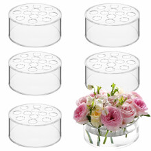 6pcs Round Acrylic Flower Vases with 12 Holes Crystal Clear Floral Centerpiece for Wedding and Home