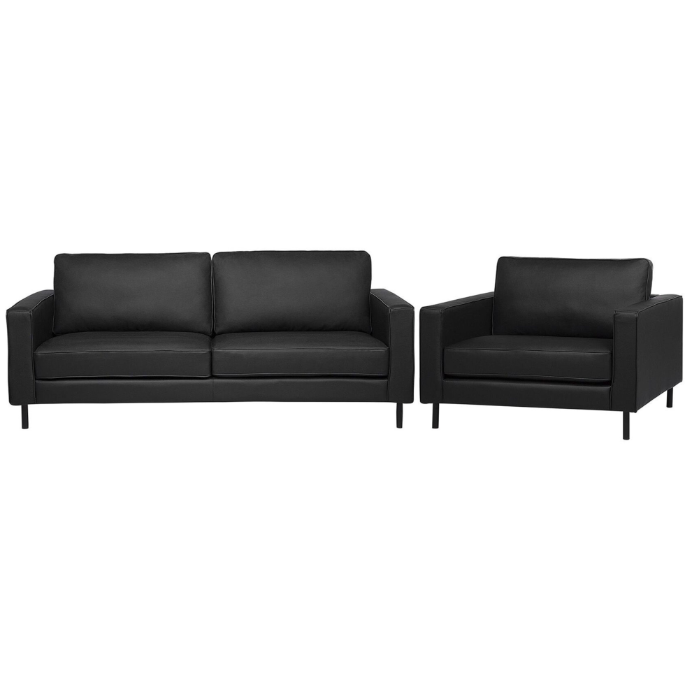 Living Room Set 4 Seater SAVALEN Leather Black