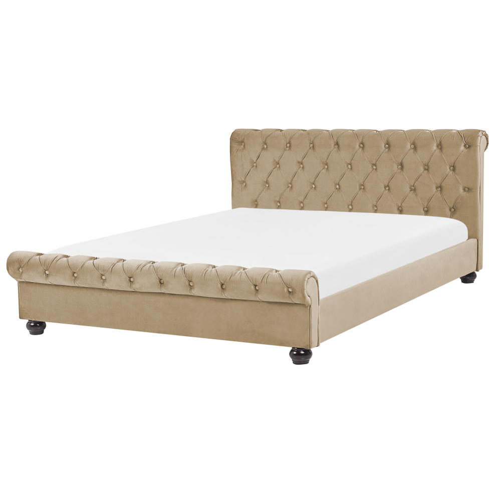 Bed Velvet AVALLON 160 x 200 cm (EU King Size) Beige