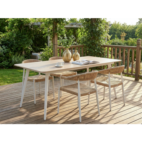 Beliani Garden Dining Table RODALLO 160 cm 90 cm Stone Travertine Effect 1
