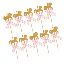 Carousel Cake Toppers with Pink Carousel Horse Design for Birthday Wedding Shower Cupcake Decorations