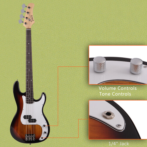 Electric GP Bass Guitar Full Set w/ Pickguard Bag Strap Cable 2