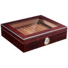Cigar Humidor Travel Case with Hygrometer and Airtight Seal, Holds 35 Cigars, Maple Wood Finish