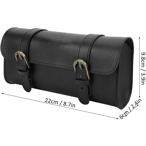 Motorcycle Tool Bag PU Leather Handlebar Roll Bag Universal Fork Saddlebag with Quick Buckle Closure 2
