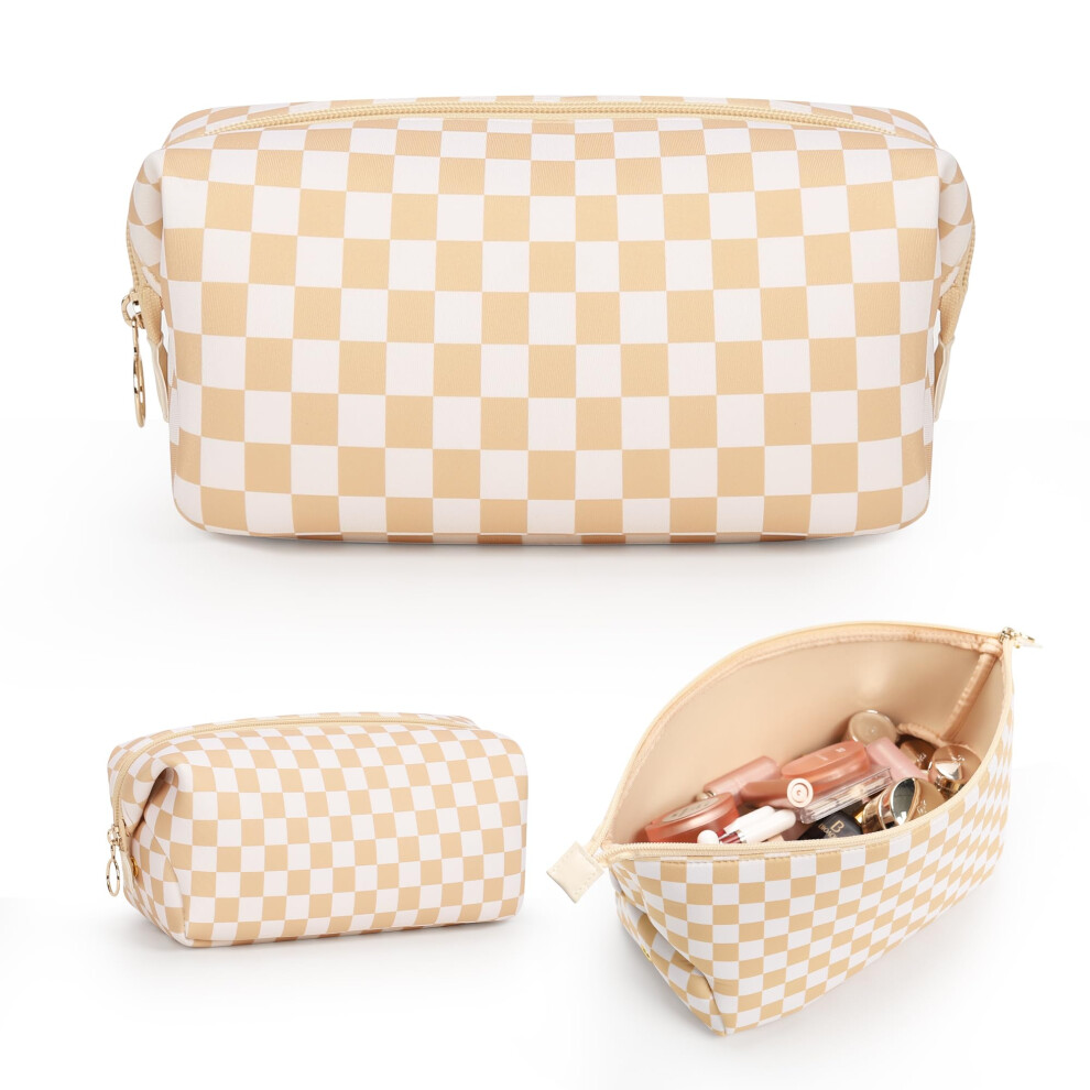 Makeup Travel Bag Large Capacity Waterproof Neoprene Cosmetic Organizer with Checkerboard Pattern