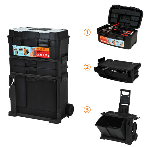 Switzer SwitZer 3-in-1 Rolling Toolbox Stackable Tool Box Storage Tilting Bin W/ Handle 2