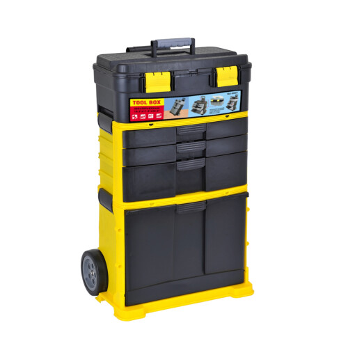 Switzer SwitZer 3-in-1 Rolling Toolbox Stackable Tool Box Tilting Bin W/ Handle Yellow 2