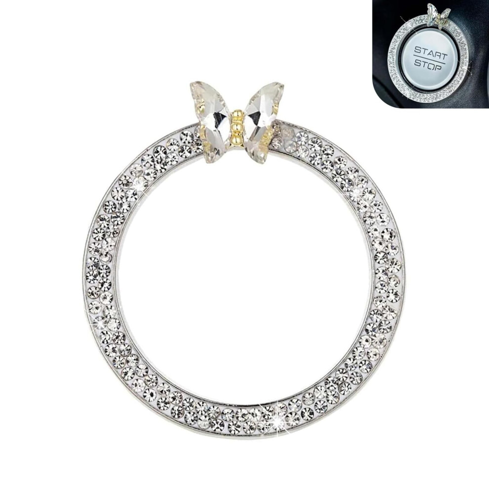 Bling Butterfly Car Start Button Cover With Rhinestones, Universal Engine Start Stop Protection Ring White 9070919761348