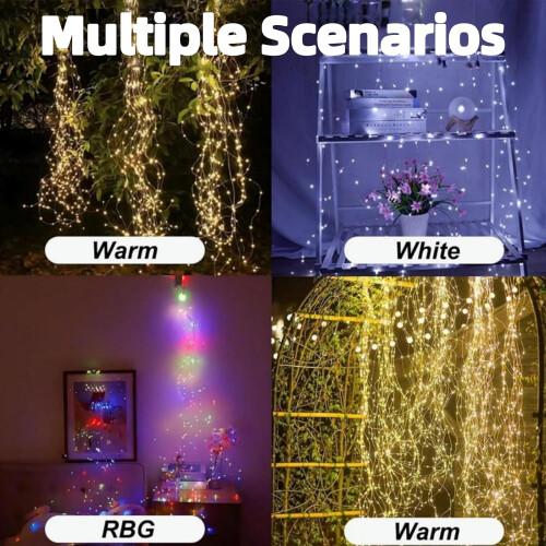 Christmas Tree Lights with Waterfall Effect, 8 Modes LED String Lights, Remote Timer, White 1m 20 Strips 200 LEDs 1