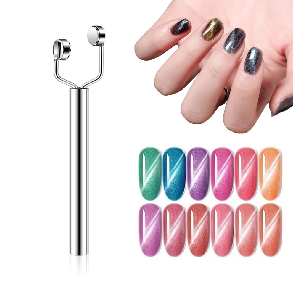 Silver Dual End Cat Eye Nail Magnet Stick, Yshape Cylinder For Fast Nail Art Effects