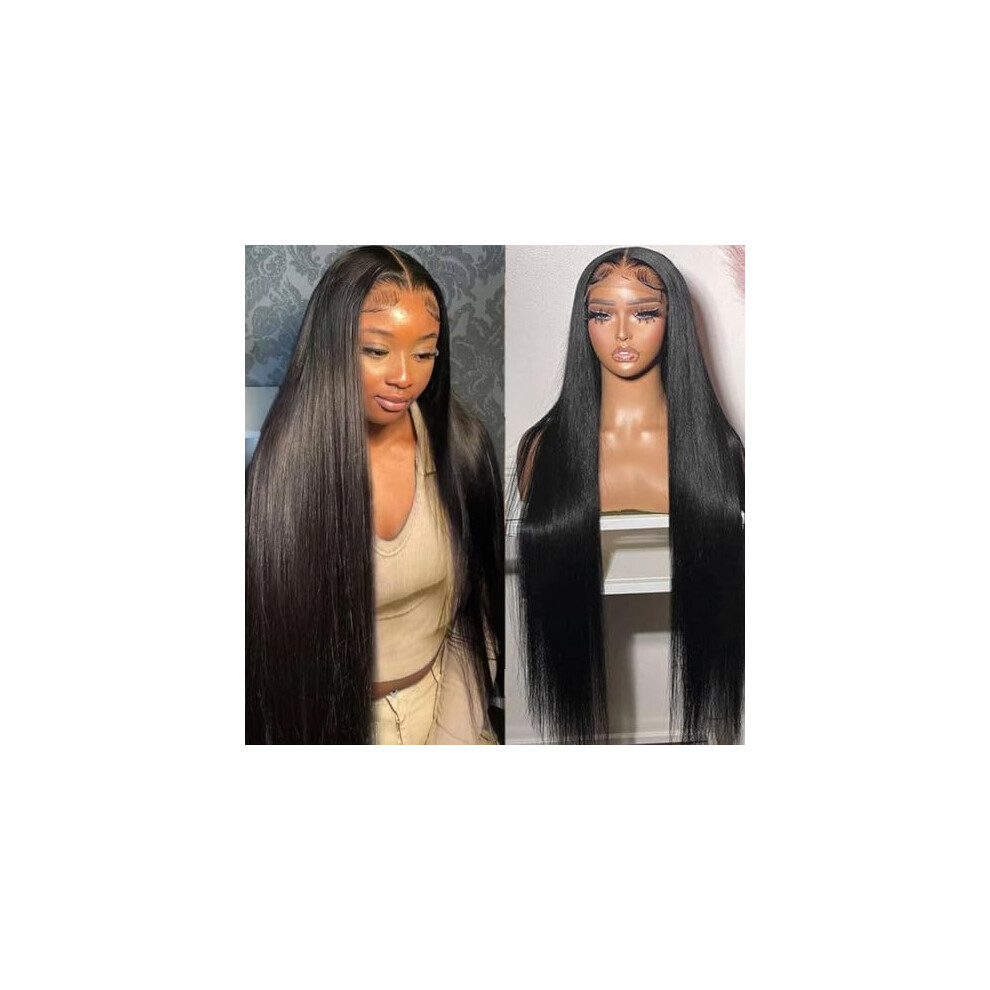 Unisex 30 Inch Brazilian Straight Human Hair Lace Front Wig 13X6 Hd Transparent Glueless Pre Plucked