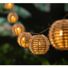 Solar Rattan Ball String Lights Outdoor LED, IP65 Waterproof, Warm Ambient Garden Patio Decor