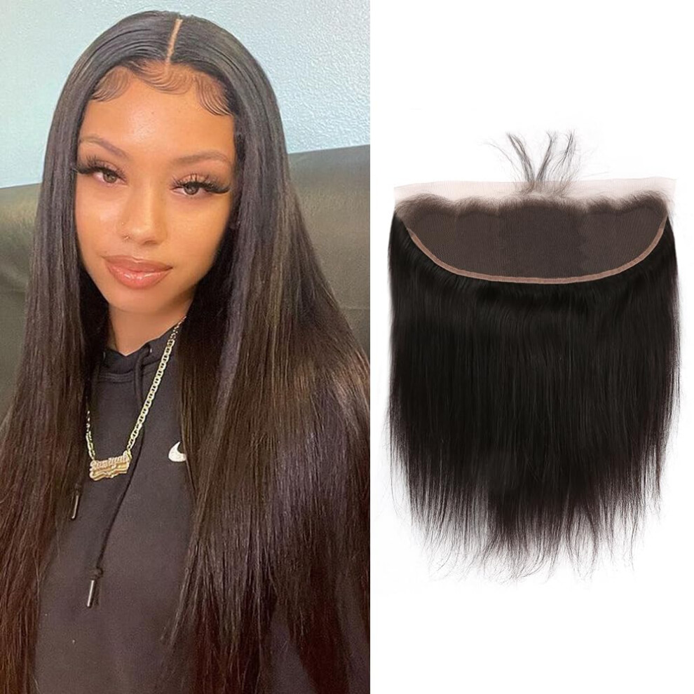 Unisex Black 13X4 Lace Frontal Human Hair Wig Pre Plucked Natural Hairline 10 Inch Straight Natural