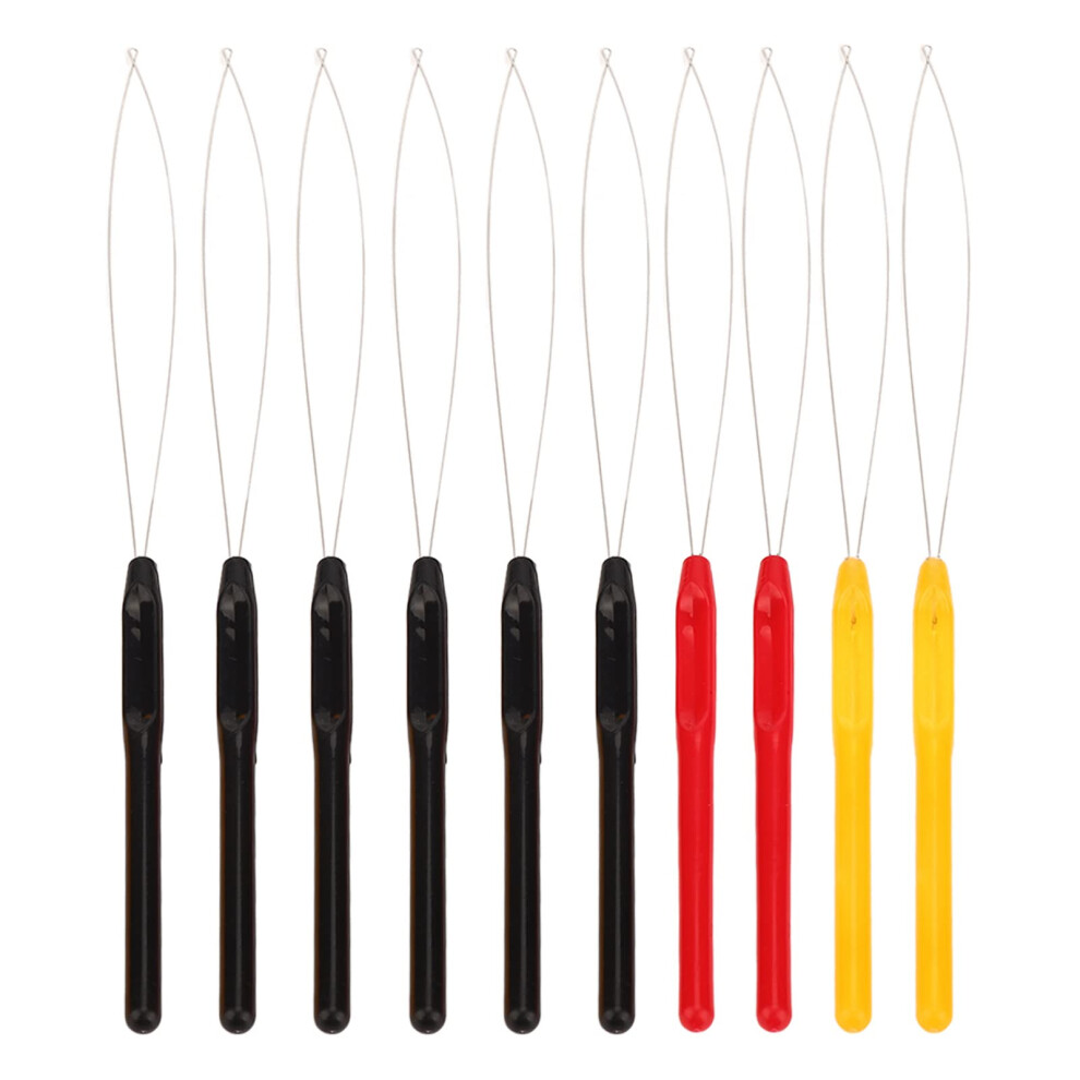 Hair Extension Loop Tool with Durable Metal Loop and Ergonomic Plastic Grip, 10Pcs Set