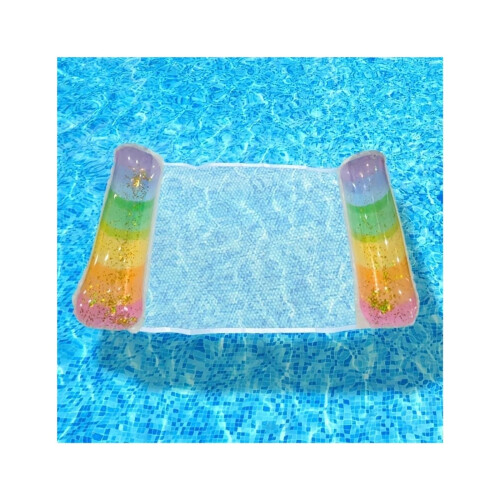 Sequin Gradient Inflatable Pool Float Hammock with Headrest PVC Lounger for Adults