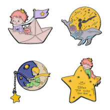 (As show, Style 4) Cartoon Prince Fox Enamel Pin Classics Fairy Moon Star Paper Boat Aircraft Brooches Lapel Badges Jewelry Gifts for Kids Friends
