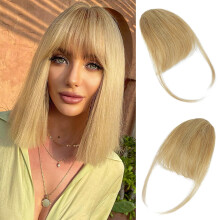Human Hair Clip in Bangs with Temples, Natural Blonde Fringe Hairpiece for Instant Style Change