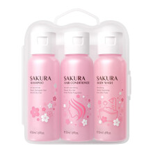 Travel Size Sakura Shampoo Conditioner Body Wash Set, Moisturizing Hair and Body Care Gift for Women