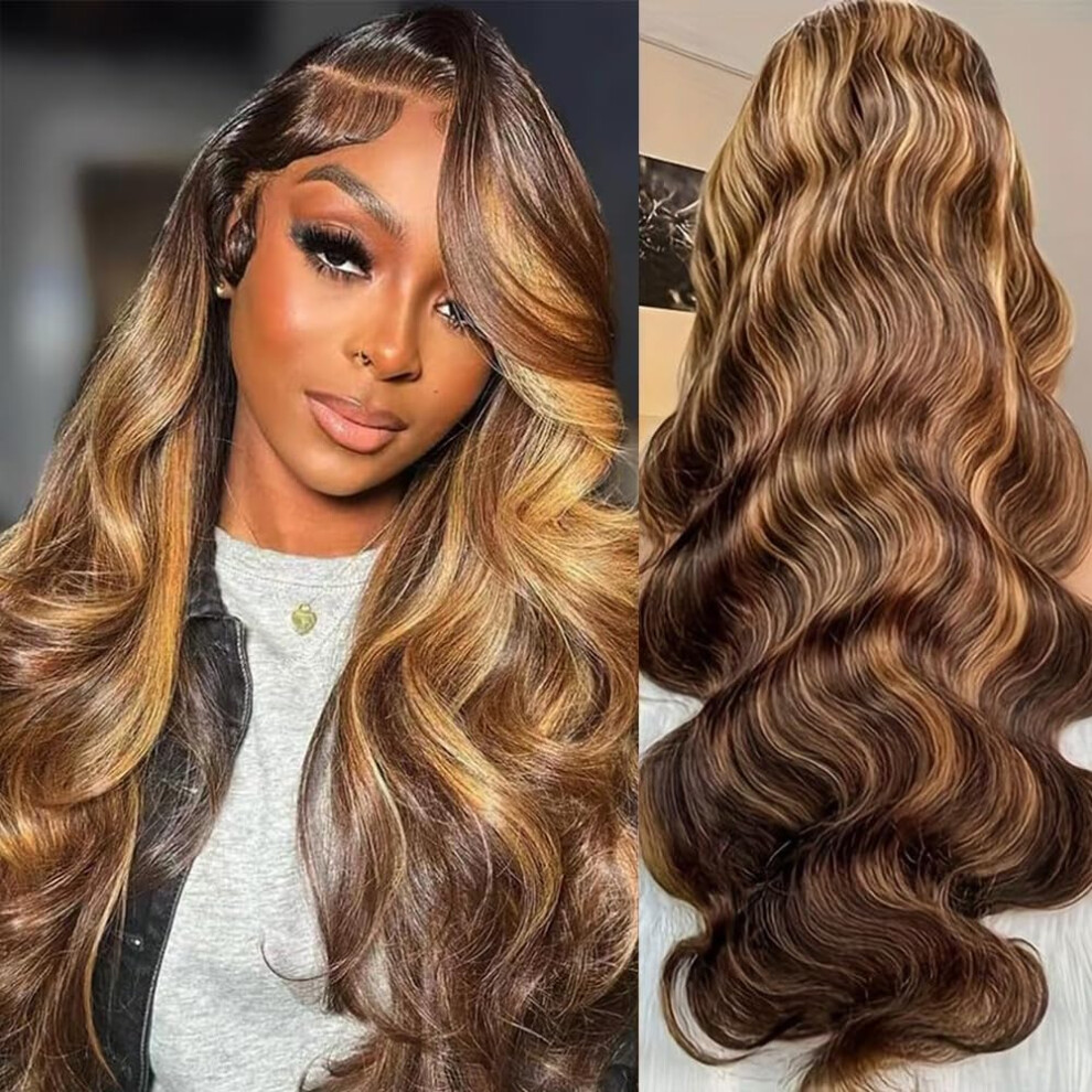 Unisex Ombre Lace Front Wig Human Hair 13X4 Glueless Body Wave Hd 26 Inch Pre Plucked Natural Hairline
