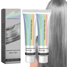 2 in 1 Natural Silver Gray Hair Dye Cream Permanent Color with Gentle Essence for Full Gray Coverage (2PC, 3.53oz)