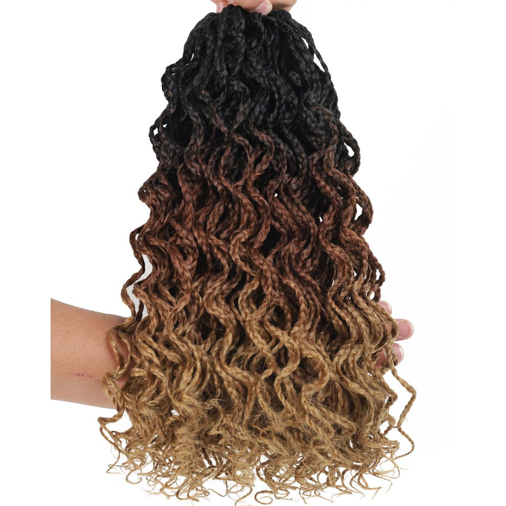 8 Inch Pre Looped Crochet Box Braids for Women, Brown Blonde Goddess Braids, Soft Curly Hair