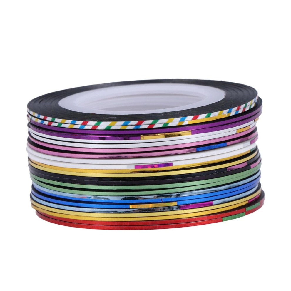 30 Rolls Holographic Nail Striping Tape Set Self Adhesive Glitter for DIY Manicure Multiple Colors