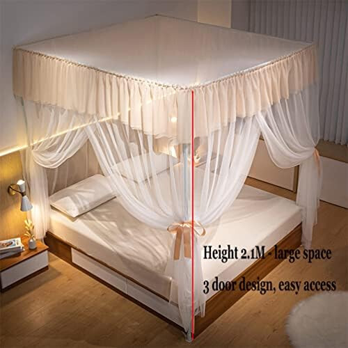 Mosquito Net Bed Canopy with Metal Frame, Full Coverage Four Corner Design for Double Bed 200x220cm 1
