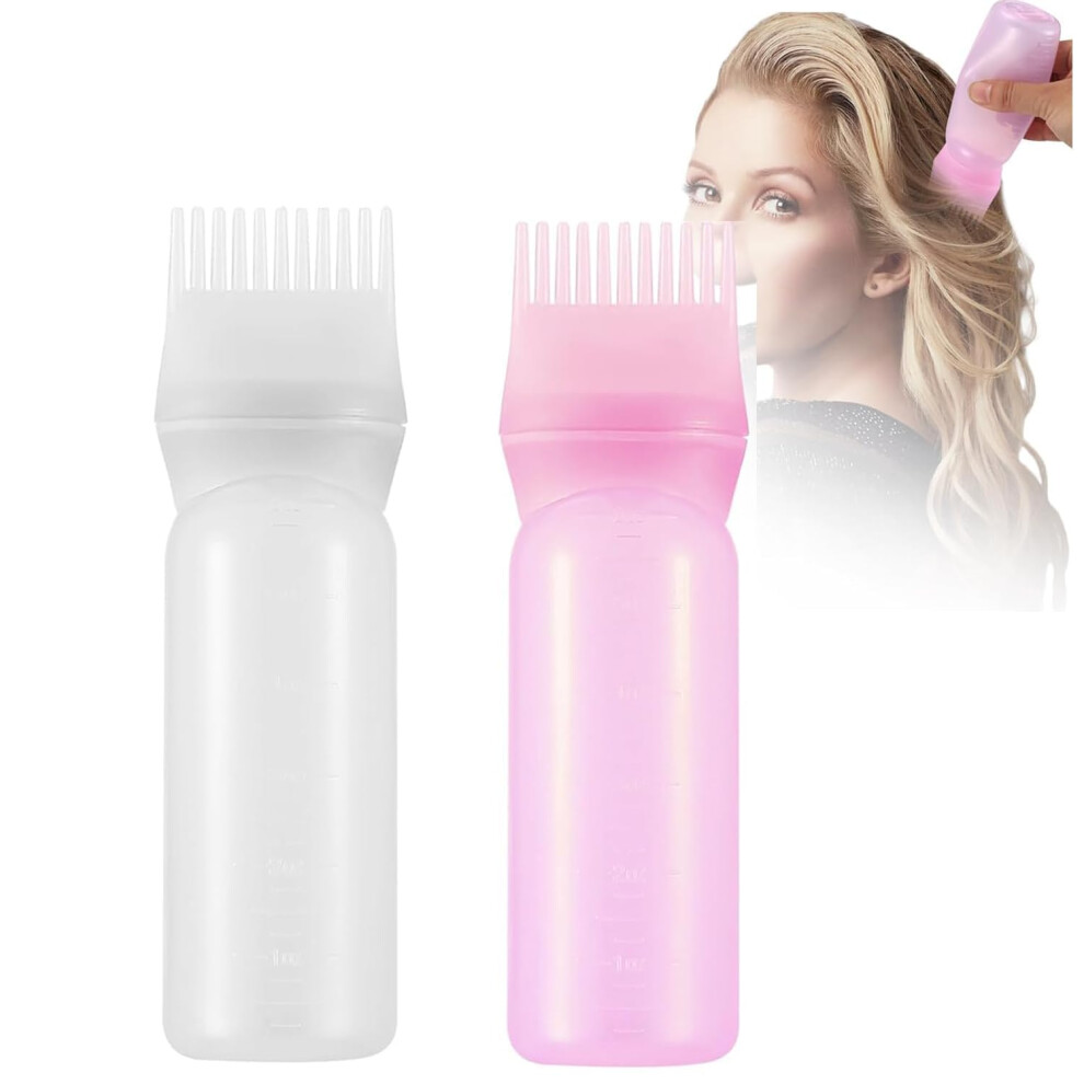 2Pcs Root Comb Hair Dye and Oil Applicator Bottles 6oz with Scale for Precision Mess Coloring