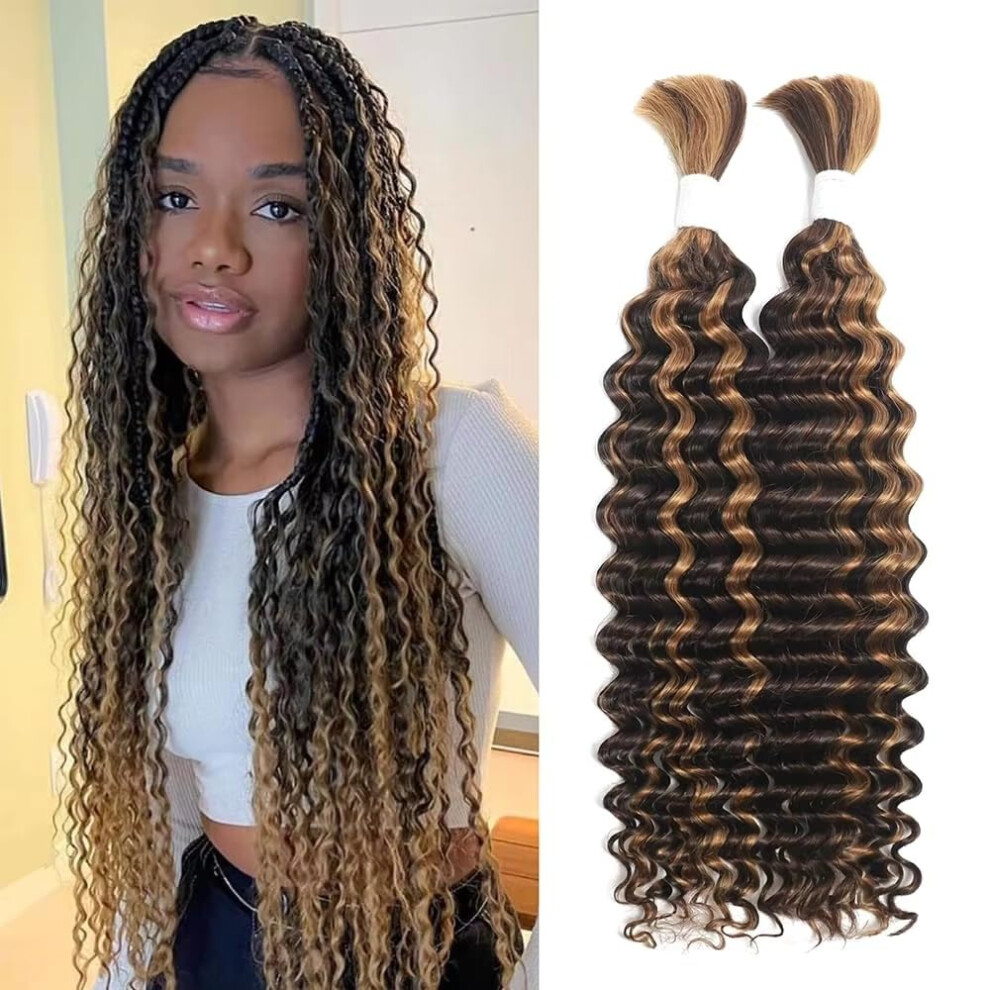 100% Human Hair Deep Wave Braiding Bundles 16 Inch 4/27 Highlight for Boho and Knotless Braids