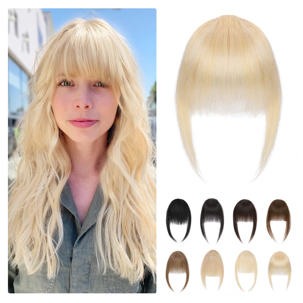 Unisex 613 Bleach Blonde Clip In Human Hair Bangs With Wispy Fringe And Faceframing Temples
