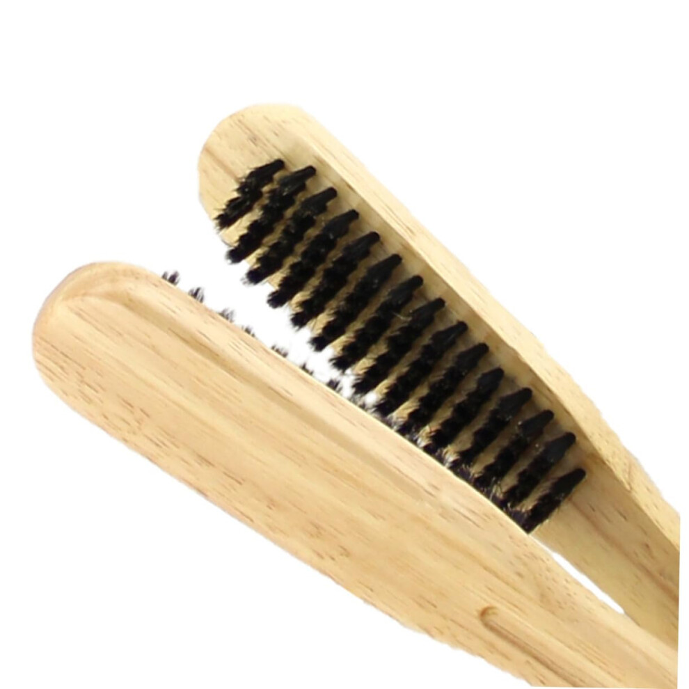 Hair Straightening Comb with Antistatic Dual Bristles and Ergonomic Wooden Handle for Women, 2pcs