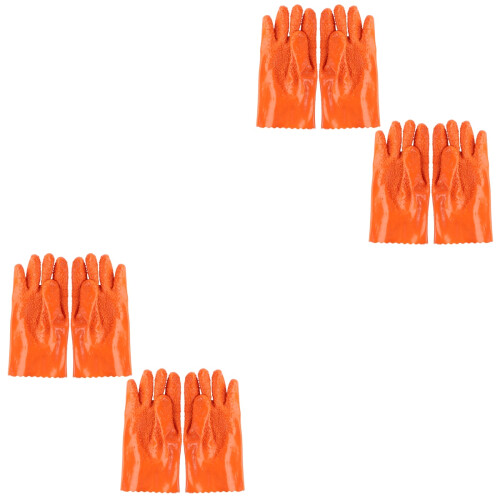 4Paare Skidproof Rubber Anglerhandschuhe Orange Mit Warmem Innenfutter 2