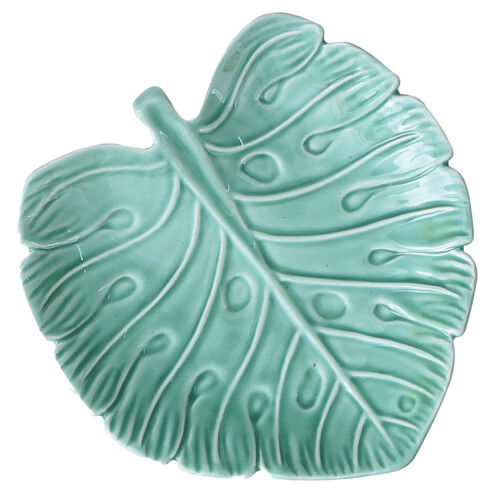 3Pcs Green Ceramic Serving Plates Unique Leaf Design Food Storage Tray