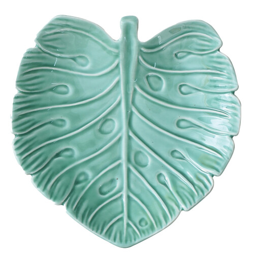3Pcs Green Ceramic Serving Plates Unique Leaf Design Food Storage Tray 1